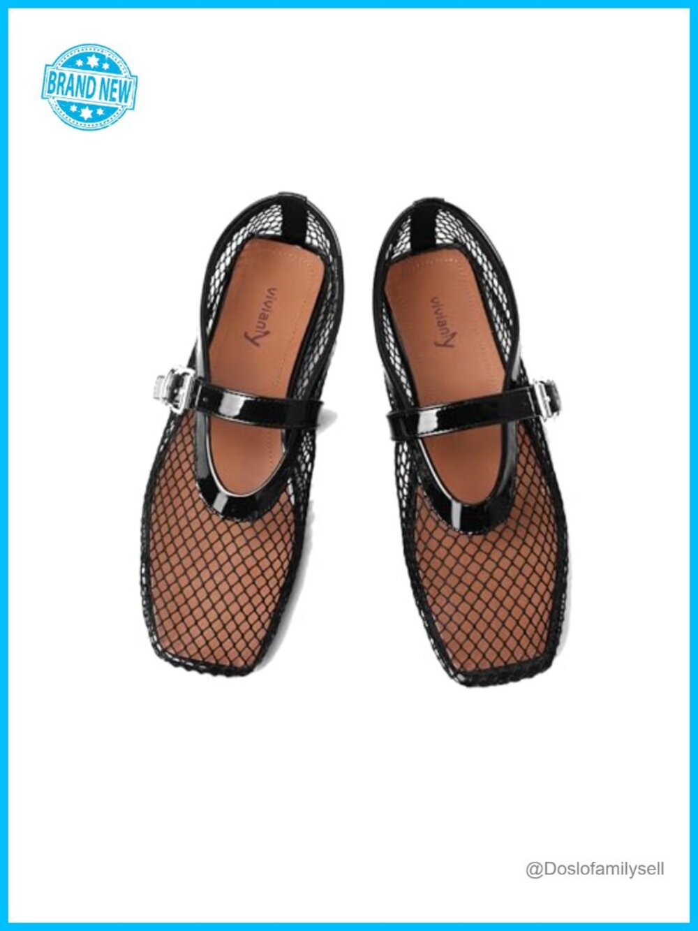 Women's Mesh Ballet Flats Mary Jane Shoes Fishnet Buckle Slip On Comfortable